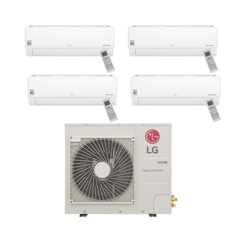 LG 38,000 BTU 21.5 SEER2 Quad Zone Wall Mounted Ductless Mini Split Heat Pump System 7+7+12+12 R32 Refrigerant, model KUMXB361A-KNMAB071A-KNMAB071A-KNUAB121A-KNUAB121A