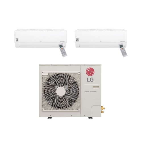 LG 21,000 BTU 22.5 SEER2 Dual Zone Wall Mounted Ductless Mini Split Heat Pump System 9+12 R32 Refrigerant | KUMXB241A-KNUAB091A-KNUAB121A