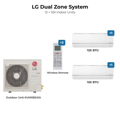 LG dual zone mini split system KUMXB241A with 12K + 12K indoor units