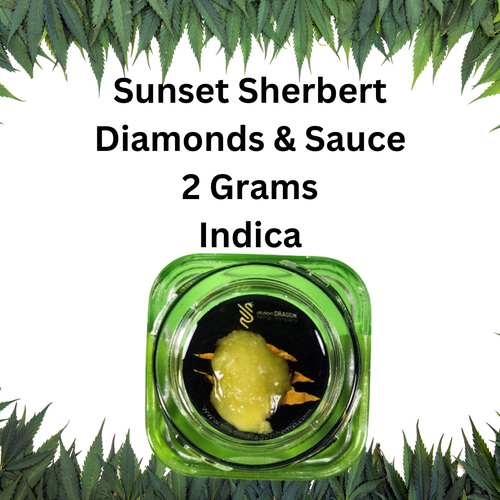 Sunset Sherbet is an indica-dominant hybrid created by crossing the famous GSC (Girl Scout Cookies) with Pink Panties. This potent strain is known to deliver powerful, full-body, relaxing effects elevated by jolts of cerebral energy. The Sunset Sherbet terpene profile offers a complex aroma of sweet berries and citrus with a little bit of skunk.