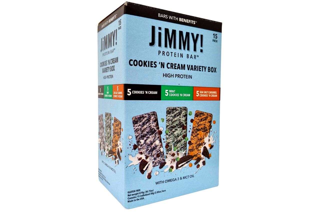 Box of JiMMY! - Protein Bar - Bars with Benefits - Cookies 'N Cream ...