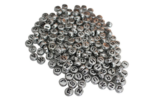 Silver Alphabet Bead Set with Threading Hole - 6mm x 6mm (approx 1000)