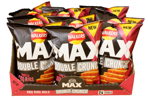 Box of Walkers - Max Double Crunch - Bold BBQ Ribs Flavour Crisps - 9 x 140g