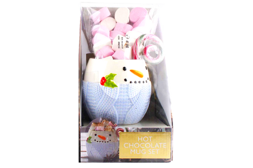 Hot Chocolate Mug Gift Set - Snowman Mug - Hot Chocolate, Marshmallows & Candy Cane