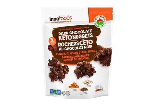 InnoFoods - Organic - Dark Chocolate Keto Nuggets - Pecans, Almonds & Hemp Seeds - 500g