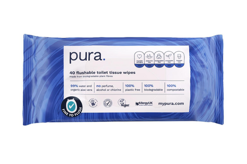 Pura - 100% Plastic Free, Biodegradable Flushable Toilet Wipes x 40
