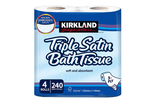 An image of Kirkland - Triple Satin - Bath Tissue - 4 Rolls (Damaged) from Best Before Its Gone, we stock products near or past their best Before Date.