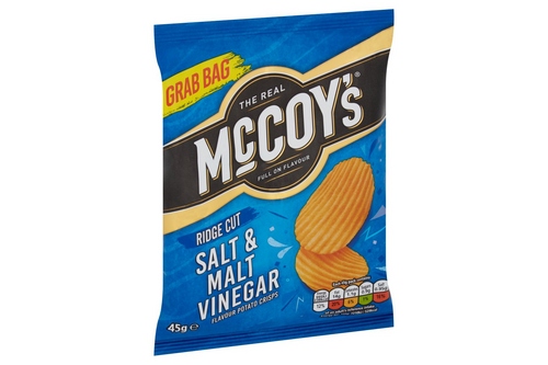 An image of McCoy's - Salt &amp; Vinegar Ridge Cut Flavour Potato Crisps - 45g from Best Before Its Gone, we stock products near or past their best Before Date.