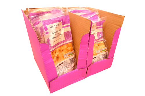 An image of Box of Waitrose - 2 Flame-Baked Plain Naan Breads - 12 x 260g from Best Before Its Gone, we stock products near or past their best Before Date.