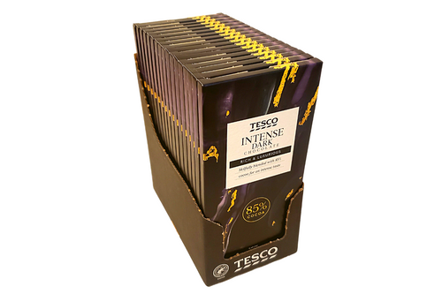 An image of Box of Tesco - Intense Dark Chocolate - 85% Cocoa - 100g x 17 Bars from Best Before Its Gone, we stock products near or past their best Before Date.