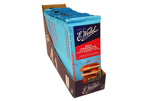 An image of Box of E. Wedel - Milk Chocolate with Blueberry &amp; Wild Strawberry Filling - 100g x 20 from Best Before Its Gone, we stock products near or past their best Before Date.