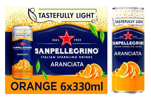 An image of Sanpellegrino - Aranciata - 100% Italian Oranges - Sparkling Drink - 6 x 330ml from Best Before Its Gone, we stock products near or past their best Before Date.