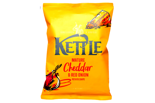 An image of Kettle Chips - Mature Cheddar &amp; Red Onion Potato Chips - 25g from Best Before Its Gone, we stock products near or past their best Before Date.