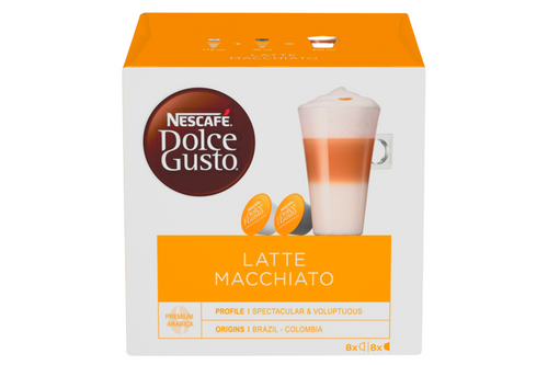 An image of Nescafe - Dolce Gusto - Latte Macchiato - 16 Caps (8 Drinks) - (Damaged Packaging) from Best Before Its Gone, we stock products near or past their best Before Date.
