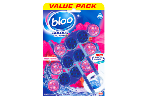 An image of Bloo - Colour Active - Flowers Fragrance - Toilet Rim Block - 3 Pack (Damaged Packaging) from Best Before Its Gone, we stock products near or past their best Before Date.