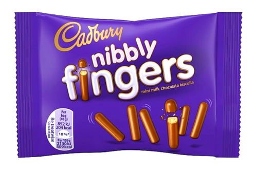 An image of Cadbury - Nibbly Fingers - Mini Milk Chocolate Biscuits - 40g from Best Before Its Gone, we stock products near or past their best Before Date.