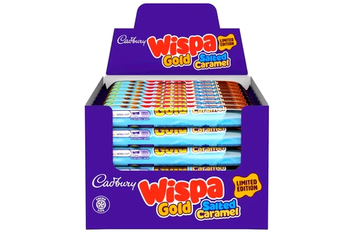 An image of Box of Cadbury - Wispa Gold - Salted Caramel Chocolate Bar - 48 x 48g from Best Before Its Gone, we stock products near or past their best Before Date.