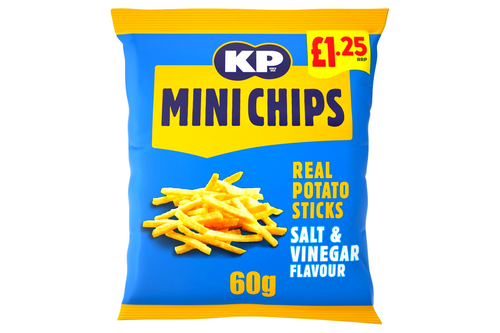 An image of KP - Minichips - Salt &amp; Vinegar Flavour Crisp Sticks - 60g from Best Before Its Gone, we stock products near or past their best Before Date.