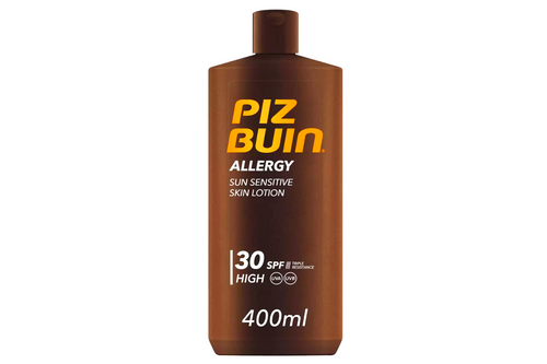 An image of Piz Buin - Allergy Sun Sensitive Skin Lotion - SPF 30 - UVA - UVB - 400ml from Best Before Its Gone, we stock products near or past their best Before Date.