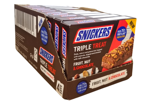 An image of Box of Snickers - Triple Treat - Fruit, Nut &amp; Chocolate Bar - 10 x (4 x 32g) from Best Before Its Gone, we stock products near or past their best Before Date.