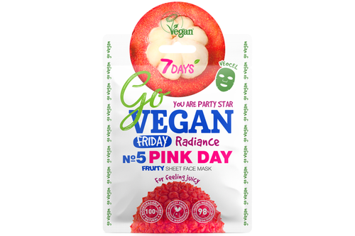 An image of 7 Days - Go Vegan - Friday - No 5 - Pink Day - Radiance - Fruity Sheet Face Mask - 25g from Best Before Its Gone, we stock products near or past their best Before Date.