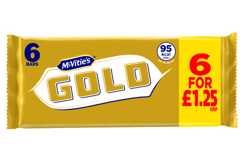 An image of McVitie's - Gold - Crunchy Biscuit Bars with a Caramel Flavour Coating - 6 Bars - 106g from Best Before Its Gone, we stock products near or past their best Before Date.