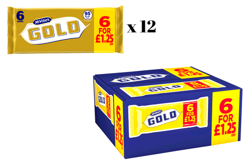 An image of Box of McVitie's - Gold - Crunchy Biscuit Bars with a Caramel Flavour Coating -  12 x (6 Bars) from Best Before Its Gone, we stock products near or past their best Before Date.