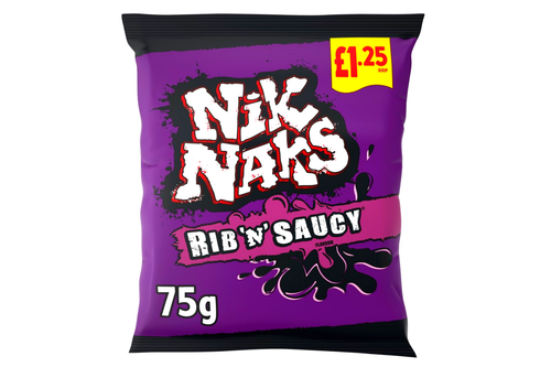 An image of Nik Naks - Rib 'N' Saucy Flavour Crisps - 75g from Best Before Its Gone, we stock products near or past their best Before Date.
