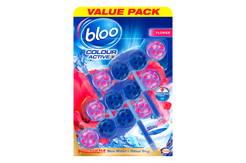 An image of Bloo - Colour Active - Toilet Rim Block - Fresh Flowers - Anti-Limescale, Cleaning Foam - 3 Pack from Best Before Its Gone, we stock products near or past their best Before Date.