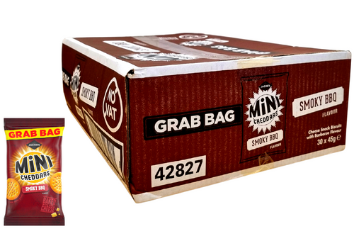 An image of Box of Jacob's - Grab Bag - Mini Cheddars - Smoky BBQ Flavour Snacks - 30 x 45g from Best Before Its Gone, we stock products near or past their best Before Date.
