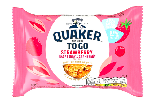 An image of Quaker - Porridge To Go - Strawberry, Raspberry &amp; Cranberry Flavour Bar - 55g. from Best Before Its Gone, we stock products near or past their best Before Date.