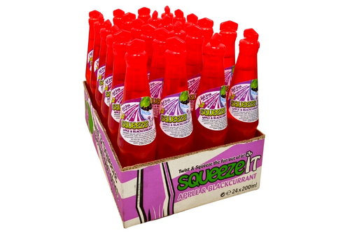 An image of Box of Squeeze it - Apple &amp; Blackcurrant Soft Drink - 24 x 200ml from Best Before Its Gone, we stock products near or past their best Before Date.
