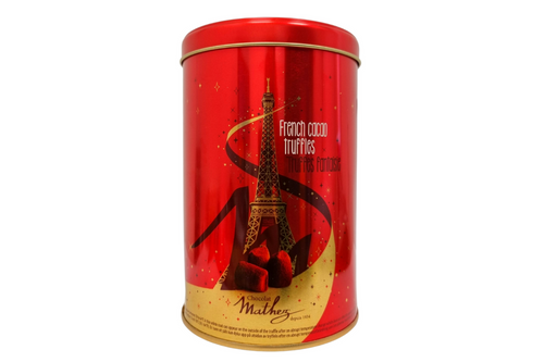 An image of Mathez - French Cacao Truffles - 2 x 8.8oz Bags - 500g (Damaged/Dented Tin) from Best Before Its Gone, we stock products near or past their best Before Date.