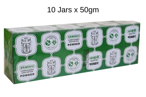 An image of Box of Vandevi - Compounded Asafoetida - Yellow Powder - 10 x 50g from Best Before Its Gone, we stock products near or past their best Before Date.