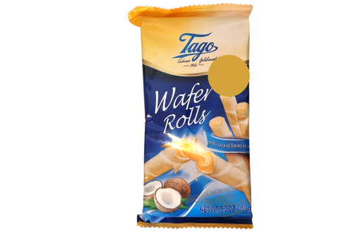 An image of Tago - Wafer Rolls - Coconut Flavour Cream - 150g from Best Before Its Gone, we stock products near or past their best Before Date.