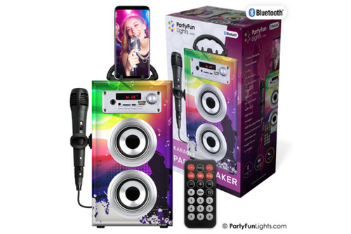An image of Party Fun Lights - Bluetooth Karaoke Party Speaker with Microphone and Remote Control. from Best Before Its Gone, we stock products near or past their best Before Date. An image of Party Fun Lights - Bluetooth Karaoke Party Speaker with Microphone and Remote Control. from Best Before Its Gone, we stock products near or past their best Before Date.