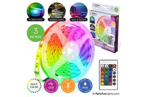 An image of PartyFunLights LED Strip Multi-Color RGB - USB Powered - 3 Meter from Best Before Its Gone, we stock products near or past their best Before Date. An image of PartyFunLights LED Strip Multi-Color RGB - USB Powered - 3 Meter from Best Before Its Gone, we stock products near or past their best Before Date.