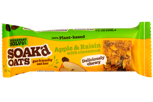An image of Soak'd Oats - Apple &amp; Raisin with Cinnamon Oat Bar - Vegan - 42g from Best Before Its Gone, we stock products near or past their best Before Date.