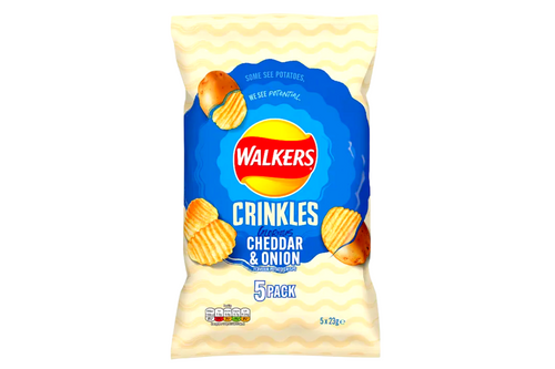 An image of Walkers - Crinkles - Cheddar &amp; Onion Flavour Crisps - 5 x 23g from Best Before Its Gone, we stock products near or past their best Before Date.