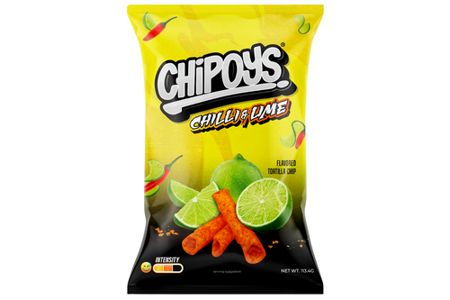An image of Chipoys - Chilli &amp; Lime Flavoured Tortilla Chips - 113.4g from Best Before Its Gone, we stock products near or past their best Before Date.
