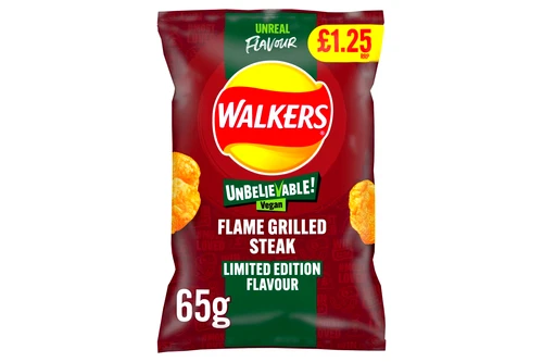 An image of Walkers - Flame Grilled Steak Flavour Crisp - Vegan - 65g from Best Before Its Gone, we stock products near or past their best Before Date.