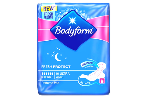 An image of Bodyform - Fresh Protection - Goodnight with Wings - 10 Ultra Pads from Best Before Its Gone, we stock products near or past their best Before Date.