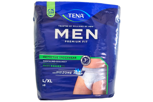 An image of TENA - Men - Premium Fit - Protective Underwear - Masculine + Discreet - Maxi - L/XL - 8 Pack from Best Before Its Gone, we stock products near or past their best Before Date.