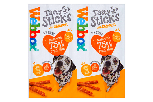 An image of Webbox - Medium &amp; Large Dogs - 5 x Tasty Sticks with Chicken (55g) from Best Before Its Gone, we stock products near or past their best Before Date.