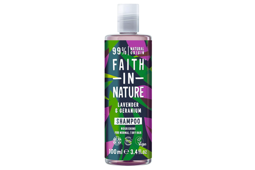 An image of Faith in Nature - Lavender &amp; Geranium Shampoo - Nourishing - Vegan - Travel Size - 100ml from Best Before Its Gone, we stock products near or past their best Before Date.