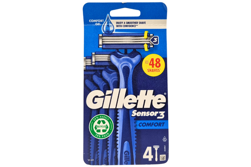 An image of Gillette Sensor3 Comfort - Disposable Razors For Men - 4 Pack  from Best Before Its Gone, we stock products near or past their best Before Date.