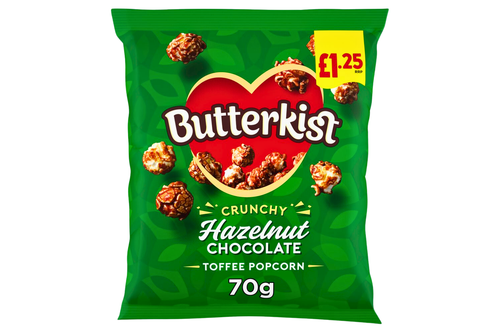 An image of Butterkist - Crunchy - Hazelnut Chocolate Toffee Flavour Popcorn - 70g from Best Before Its Gone, we stock products near or past their best Before Date.