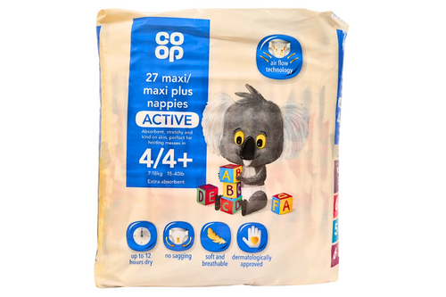 Co-op - Active - 27 Maxi/Maxi Plus Nappies - 4/4+ - 7-18kg