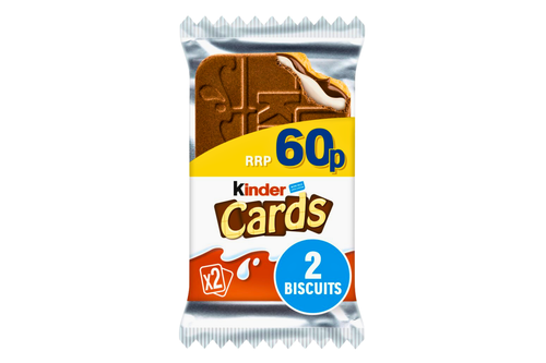 An image of Kinder - Cards - Crispy Wafer with Milky &amp; Cocoa Filling - 25.6g. from Best Before Its Gone, we stock products near or past their best Before Date.