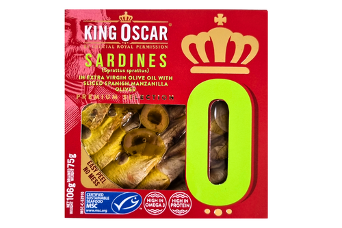 An image of King Oscar - Sardines - In Extra Virgin Olive Oil with Sliced Spanish Manzanilla Olives - 106g from Best Before Its Gone, we stock products near or past their best Before Date.